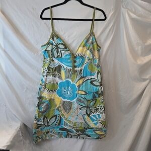 Roxy Y2K-inspired Floral Sundress Beach Surf Blue Green Boho Cotton Size XL